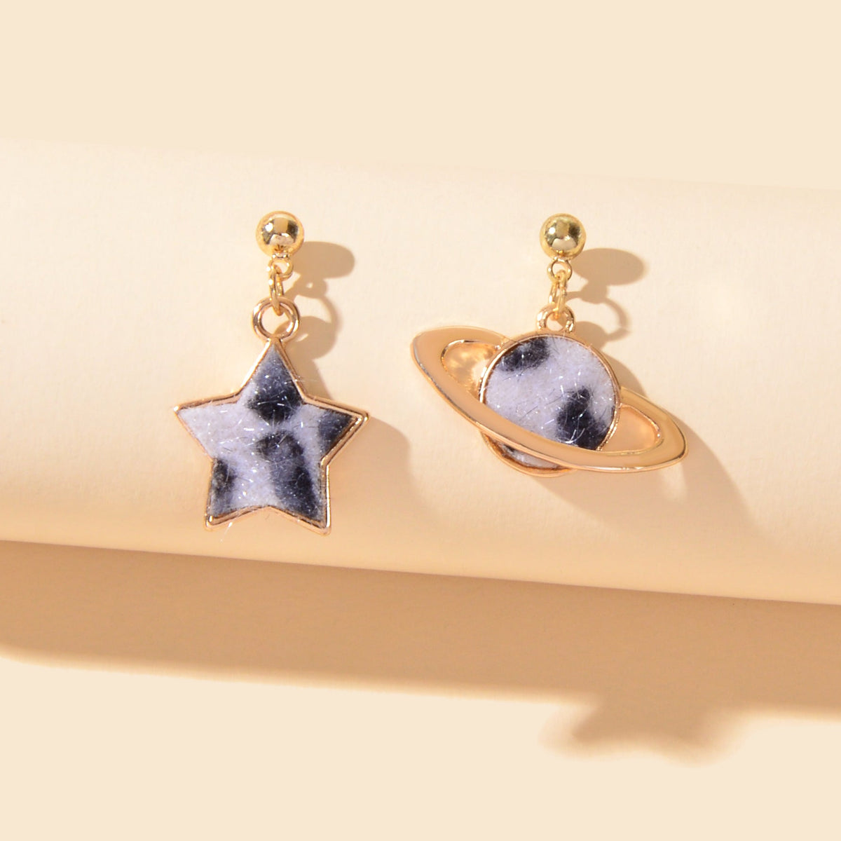 Asymmetric Jewellery Leopard Pattern Star Planet Dangle Earrings Accessories