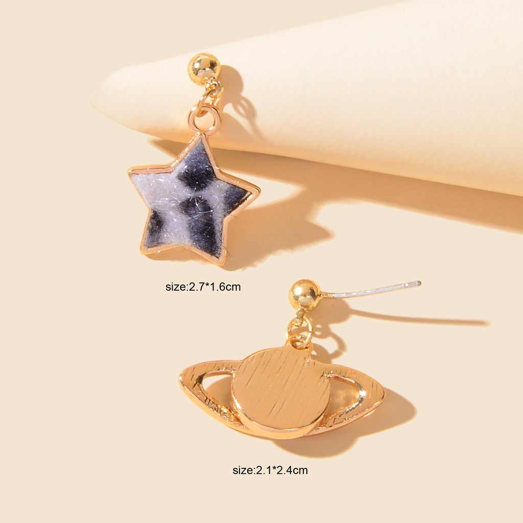 Asymmetric Jewellery Leopard Pattern Star Planet Dangle Earrings Accessories