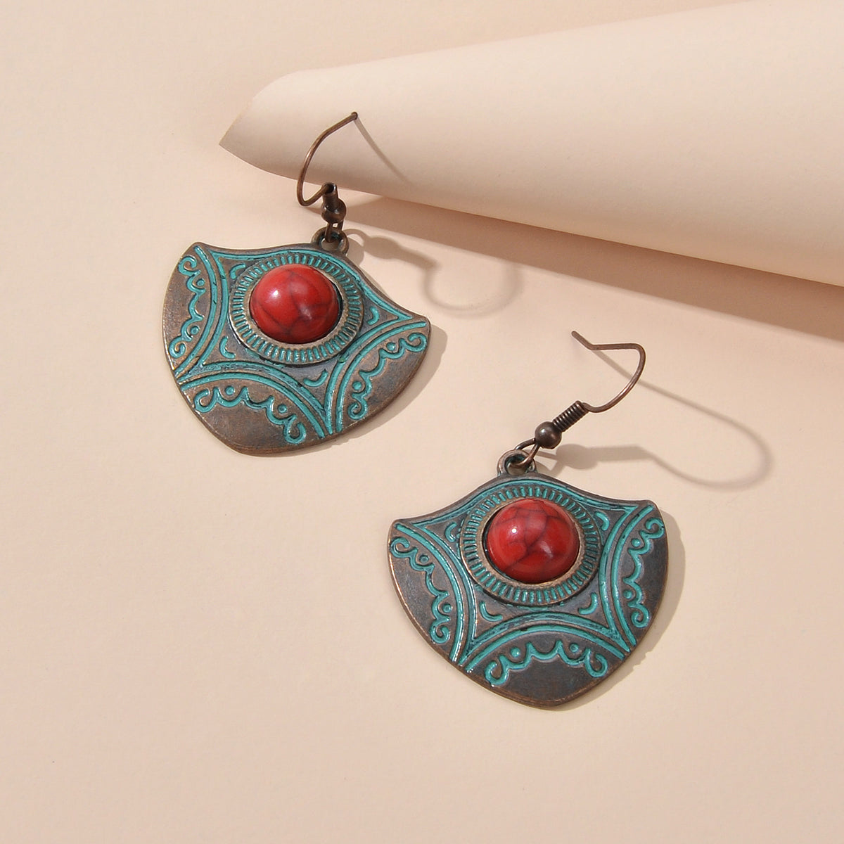 Oxidized Traditional Jewellery Beads Carved Geometric Dangle Vintage Earrings