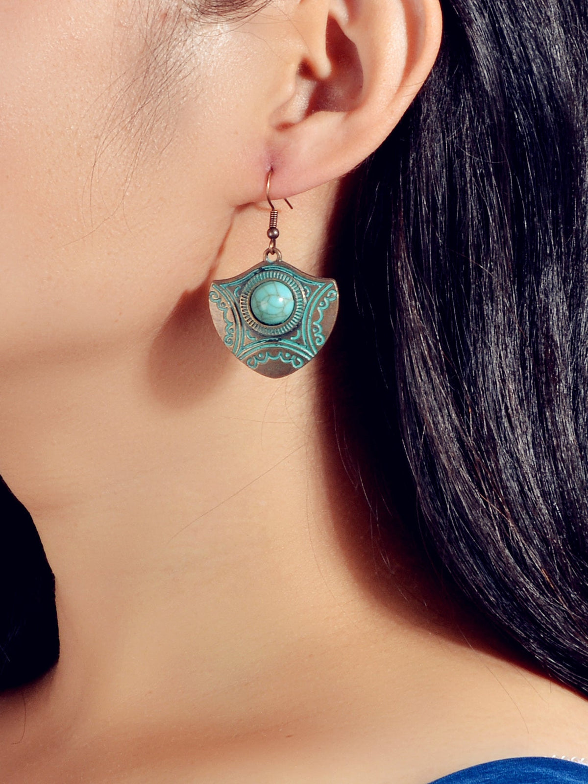 Oxidized Traditional Jewellery Beads Carved Geometric Dangle Vintage Earrings
