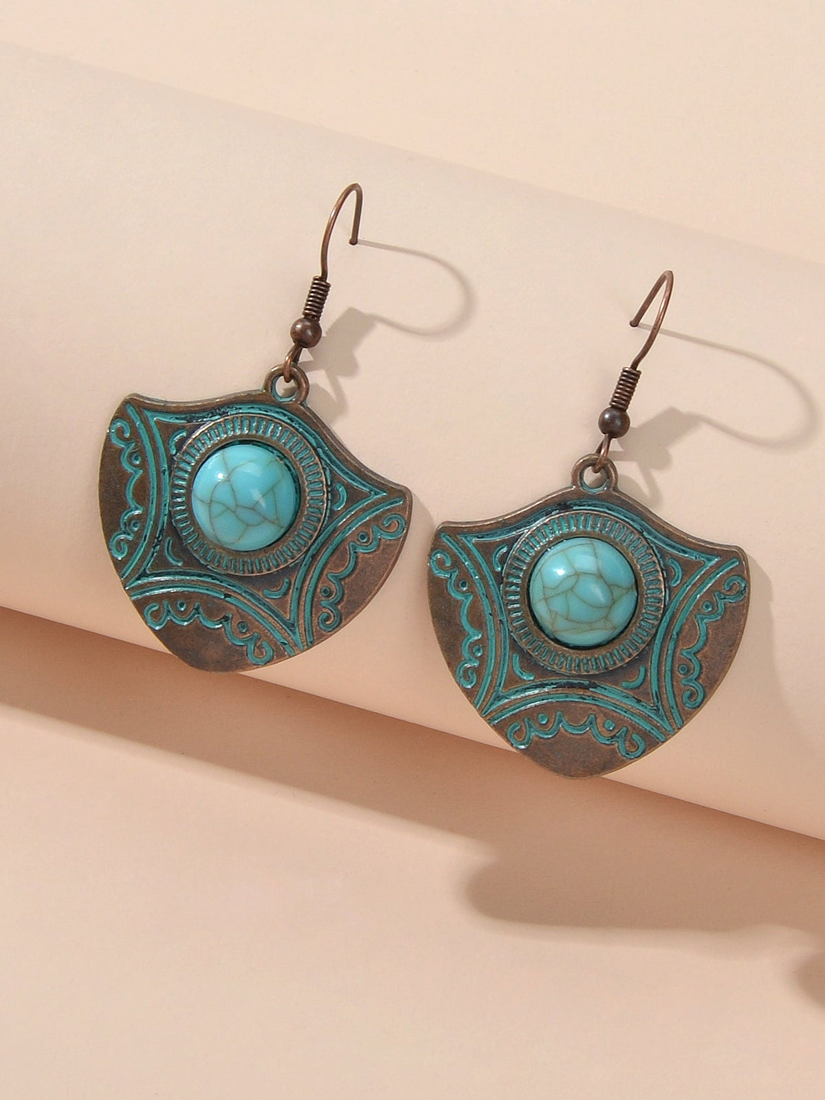 Oxidized Traditional Jewellery Beads Carved Geometric Dangle Vintage Earrings