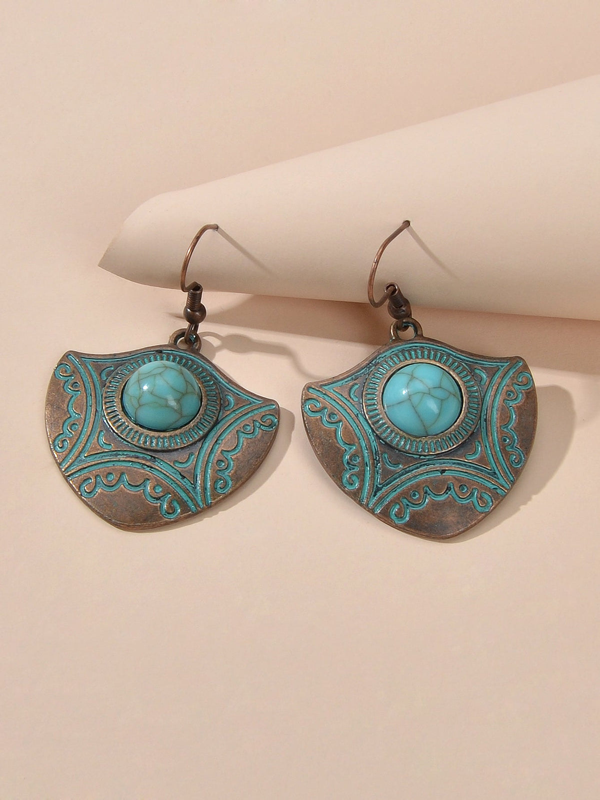Oxidized Traditional Jewellery Beads Carved Geometric Dangle Vintage Earrings