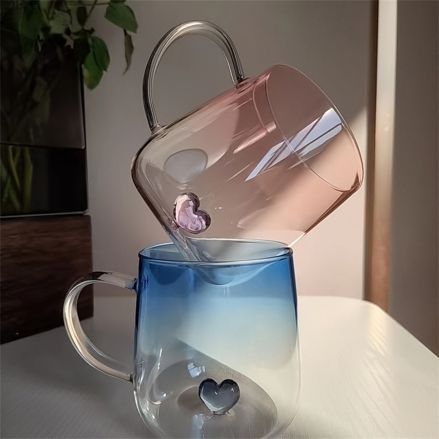 Heart Patterned Glass Couples Mugs Set