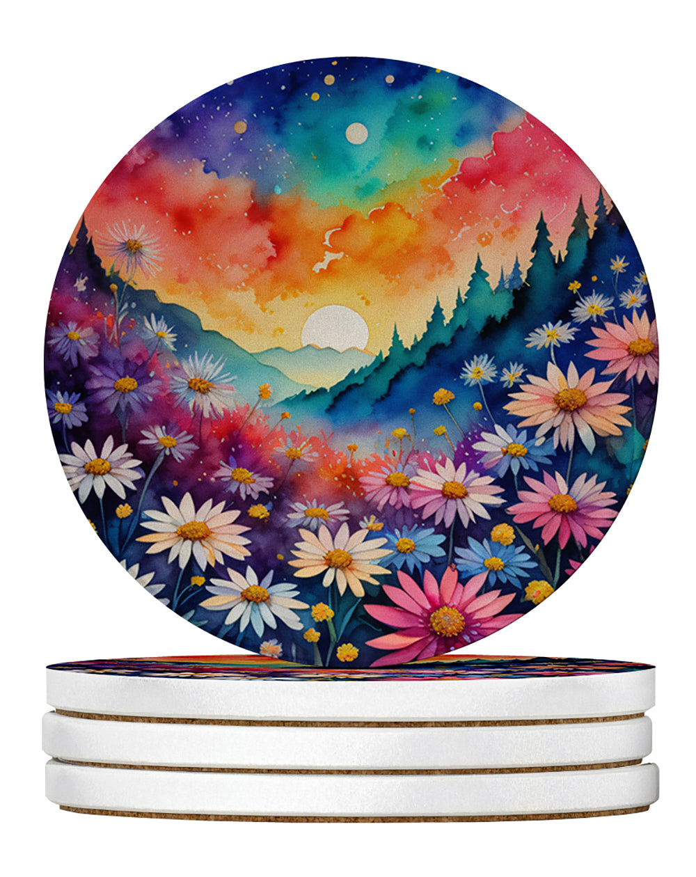 Colorful Asters Large Sandstone Coasters Pack of 4