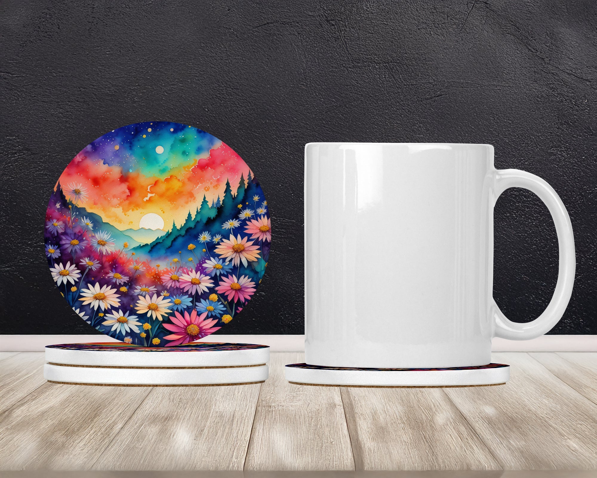 Colorful Asters Large Sandstone Coasters Pack of 4