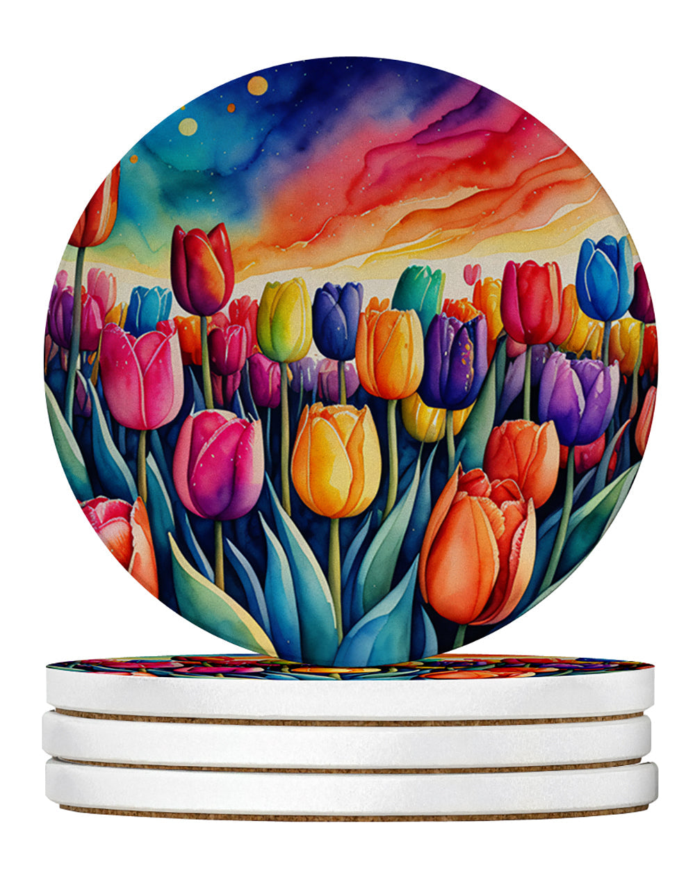 Colorful Tulips Large Sandstone Coasters Pack of 4