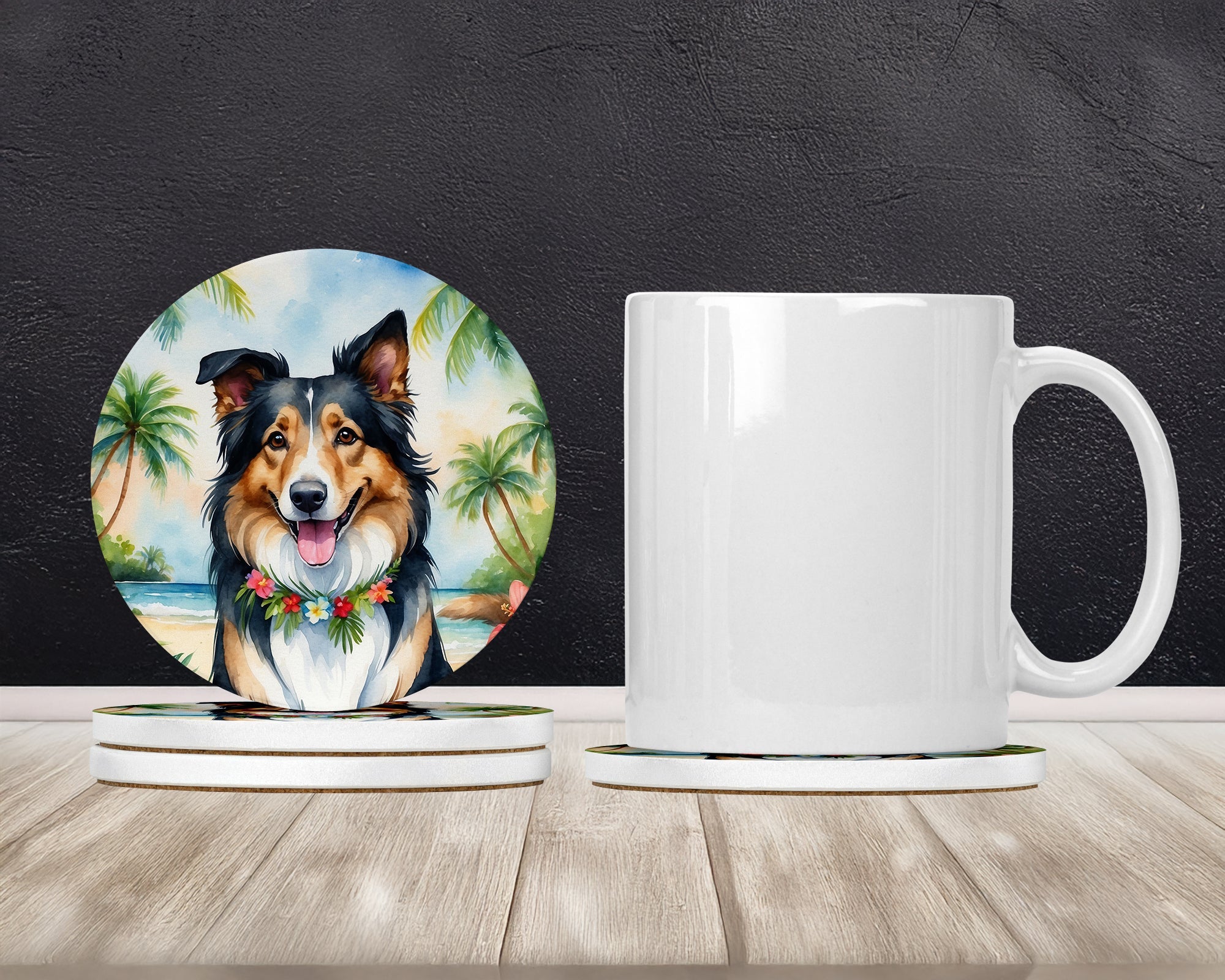 Collie Luau Large Sandstone Coasters Pack of 4