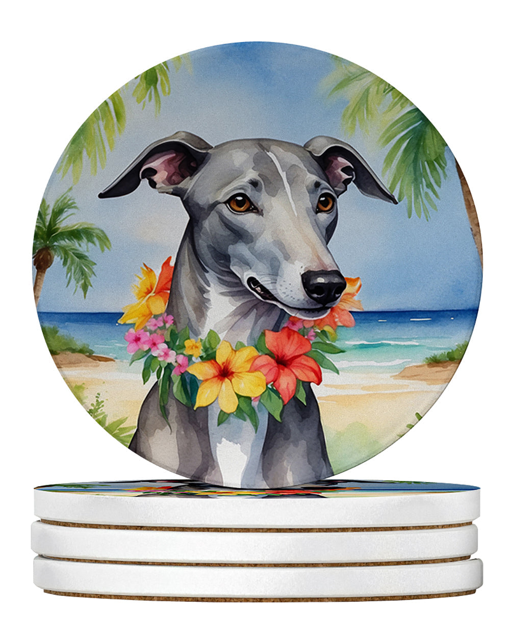 Greyhound Luau Large Sandstone Coasters Pack of 4