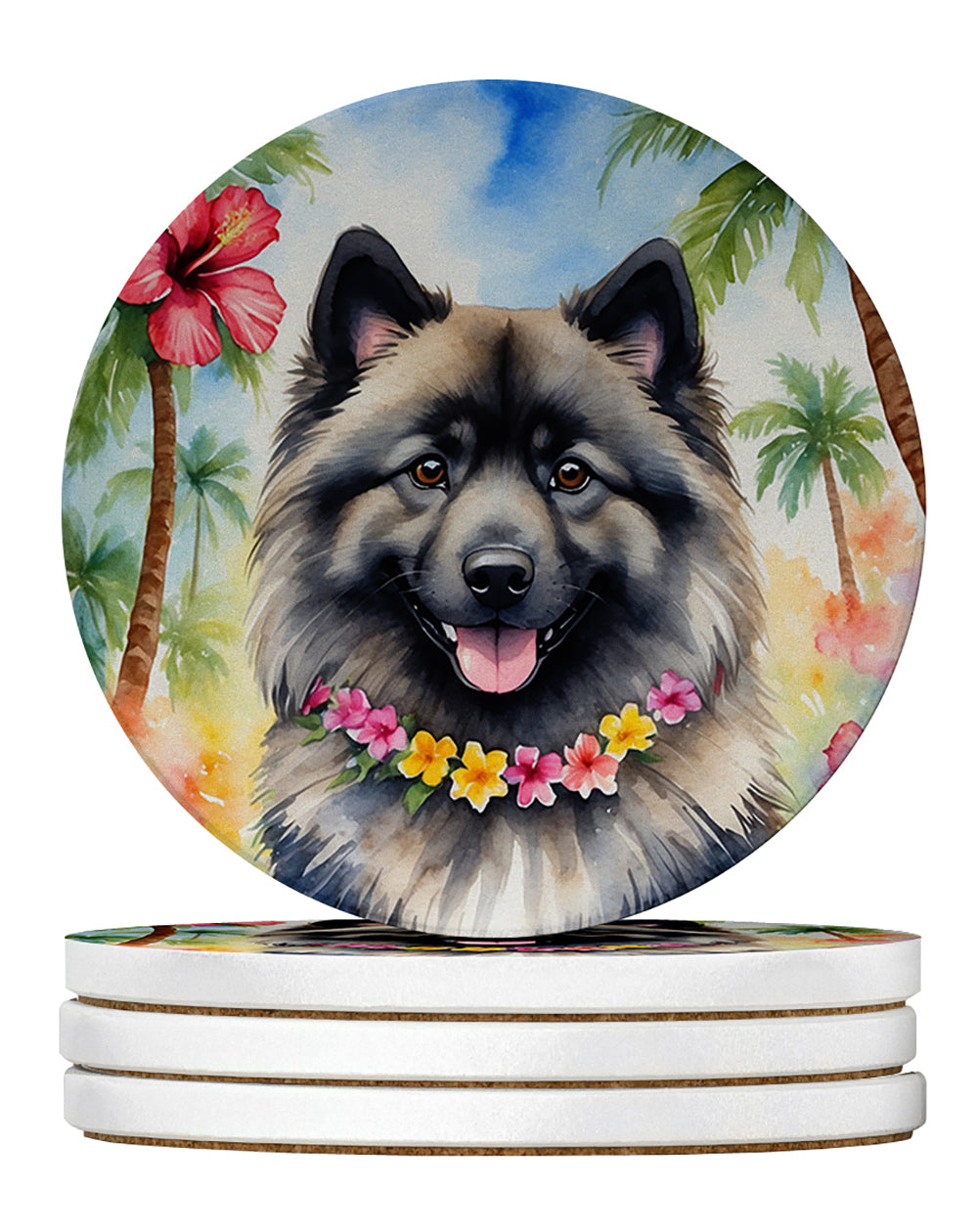 Keeshond Luau Large Sandstone Coasters Pack of 4