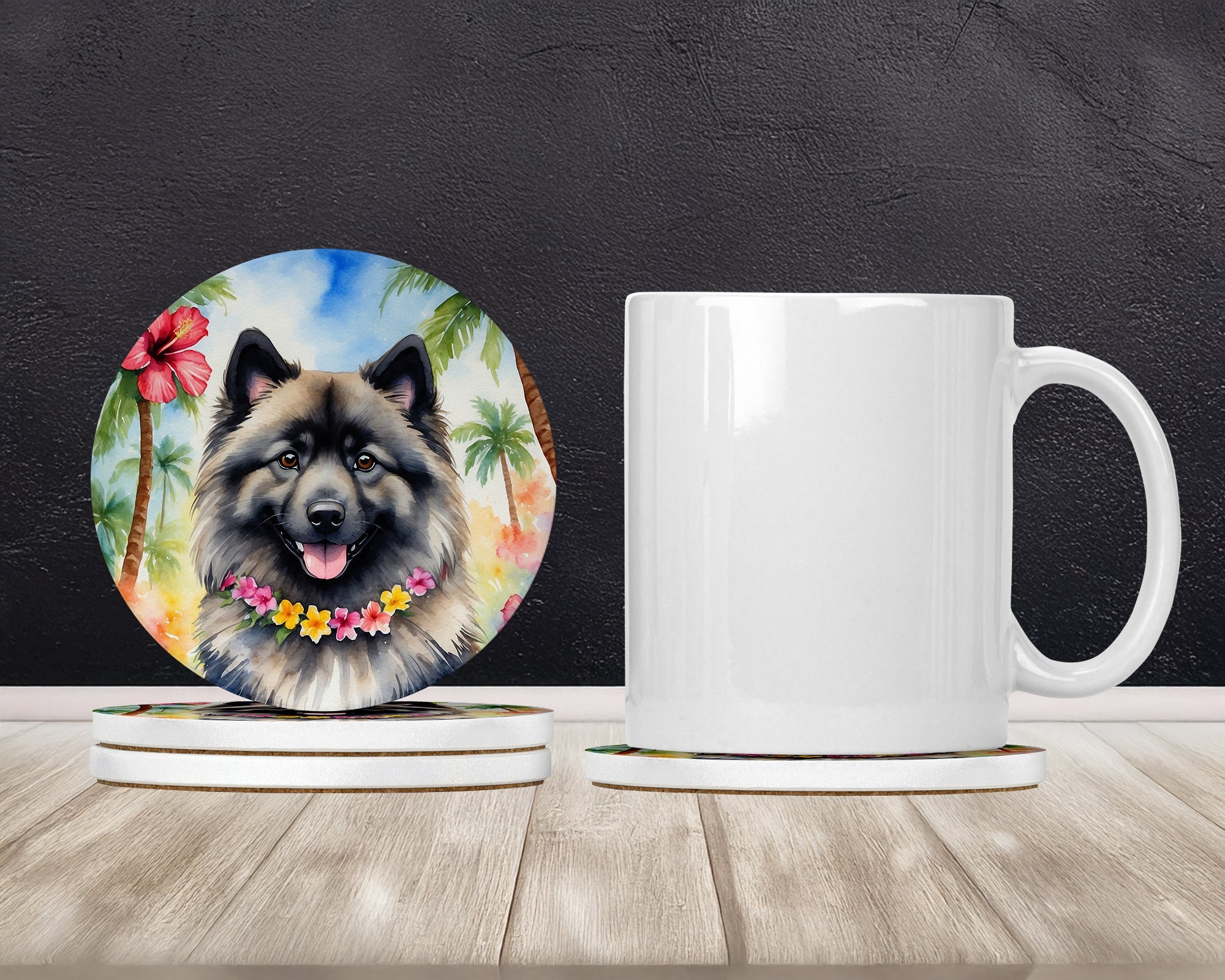 Keeshond Luau Large Sandstone Coasters Pack of 4