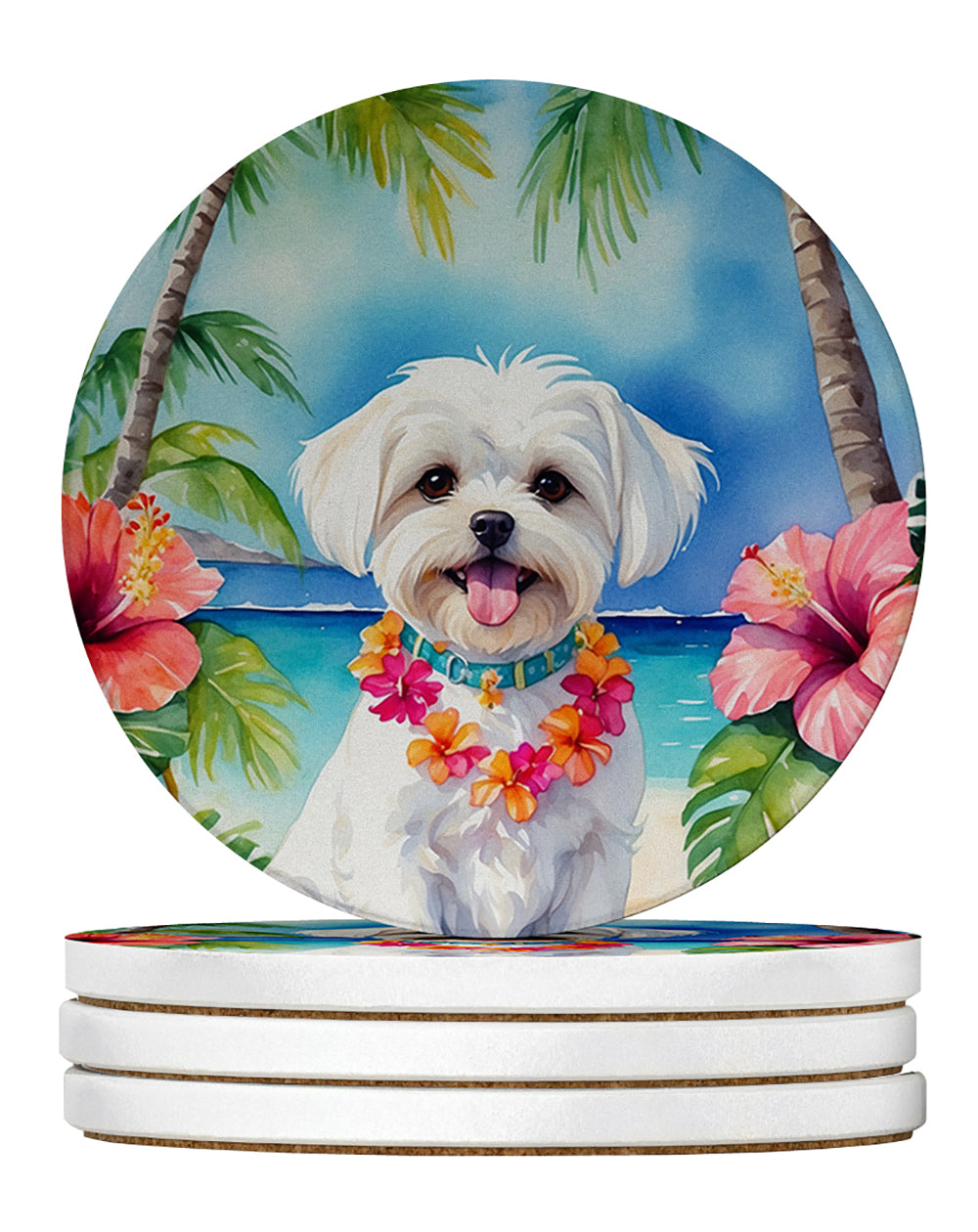 Maltese Luau Large Sandstone Coasters Pack of 4