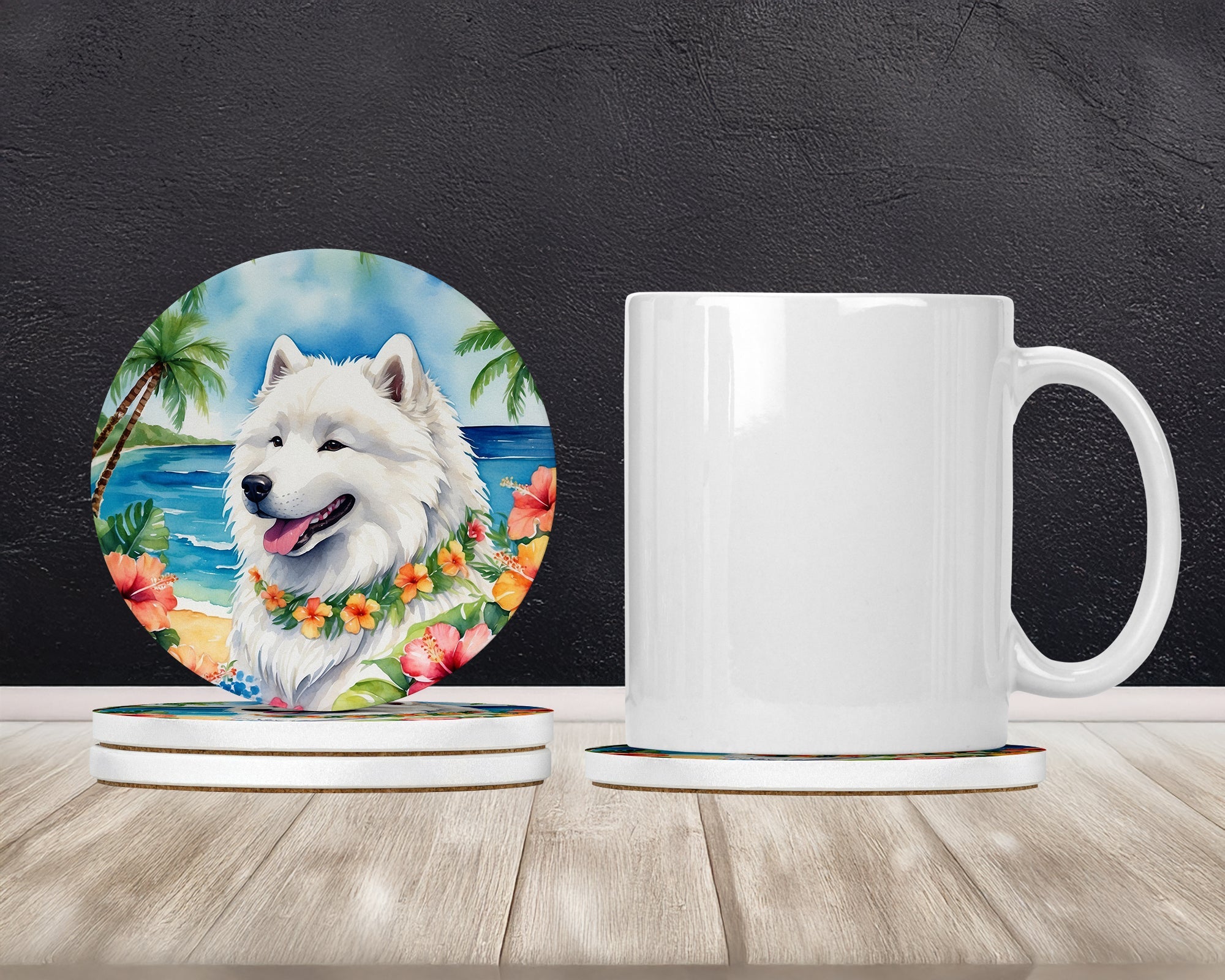 Samoyed Luau Large Sandstone Coasters Pack of 4