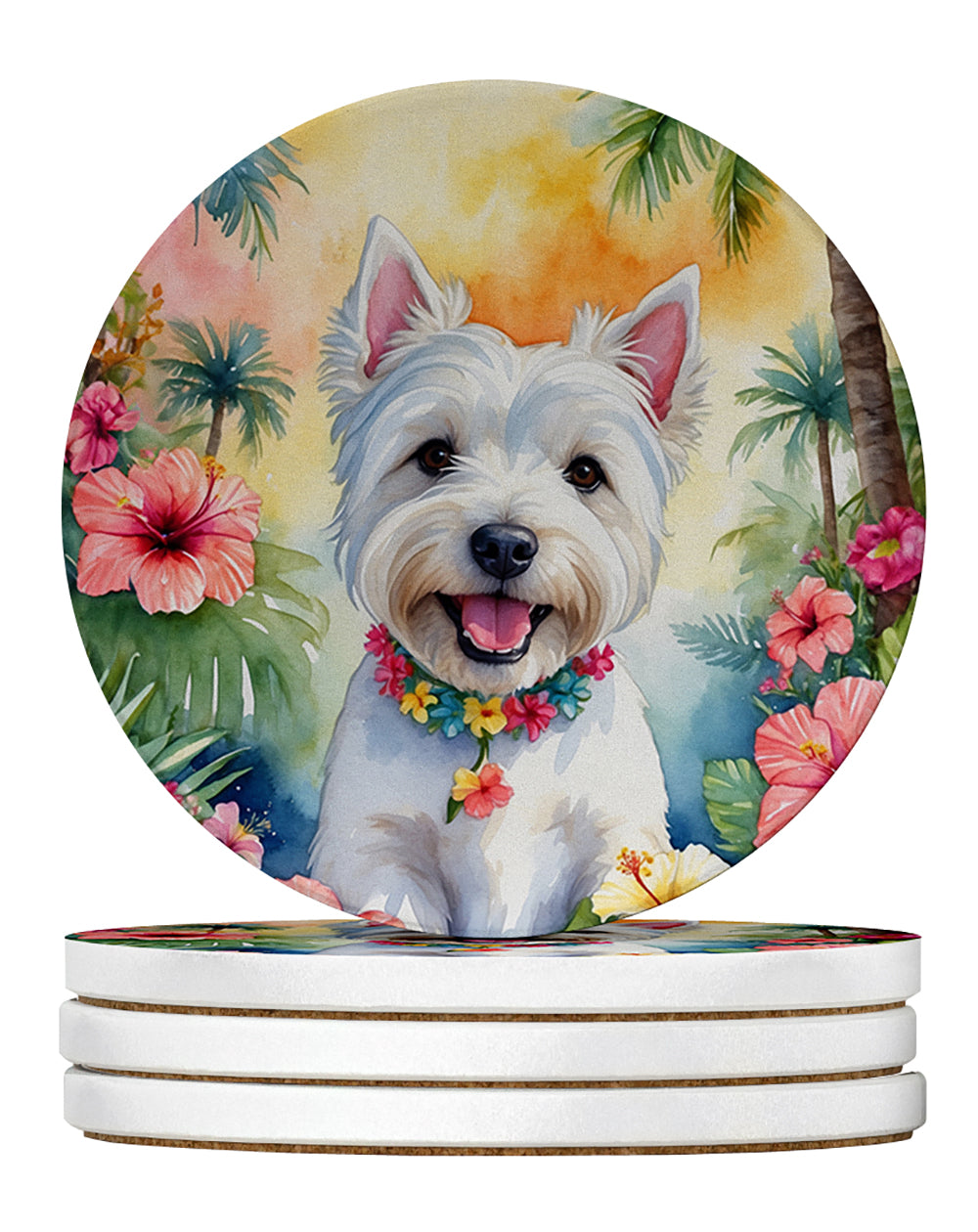 Westie Luau Large Sandstone Coasters Pack of 4