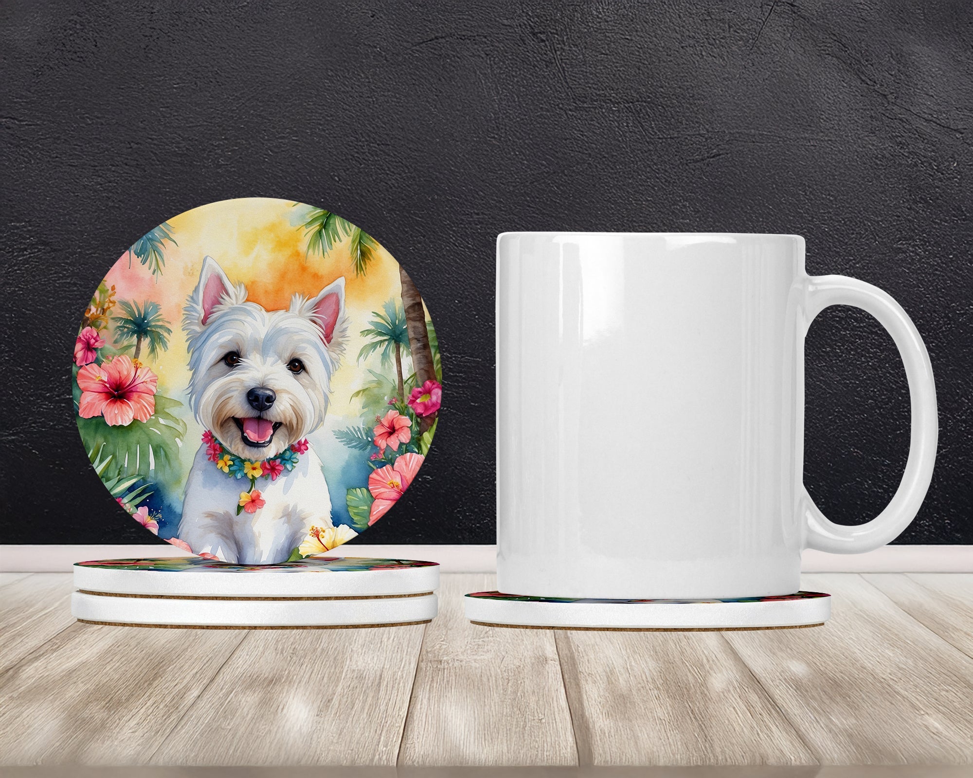 Westie Luau Large Sandstone Coasters Pack of 4