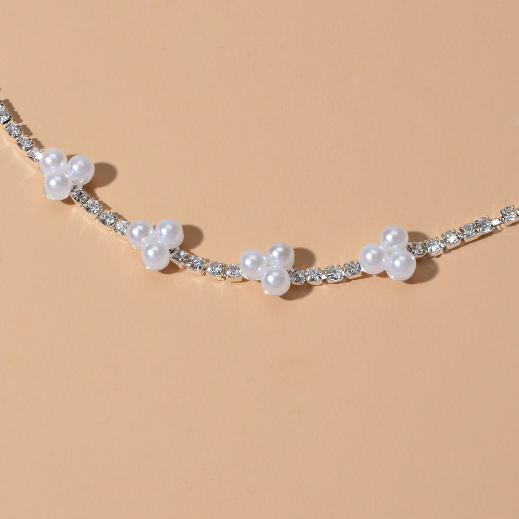Luxurious Anniversary Wedding Jewellery Rhinestone Pearl Silver Chain Bracelets