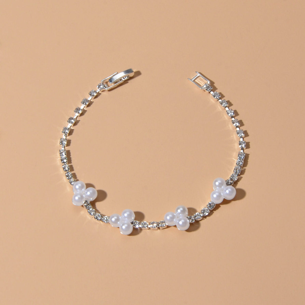 Luxurious Anniversary Wedding Jewellery Rhinestone Pearl Silver Chain Bracelets