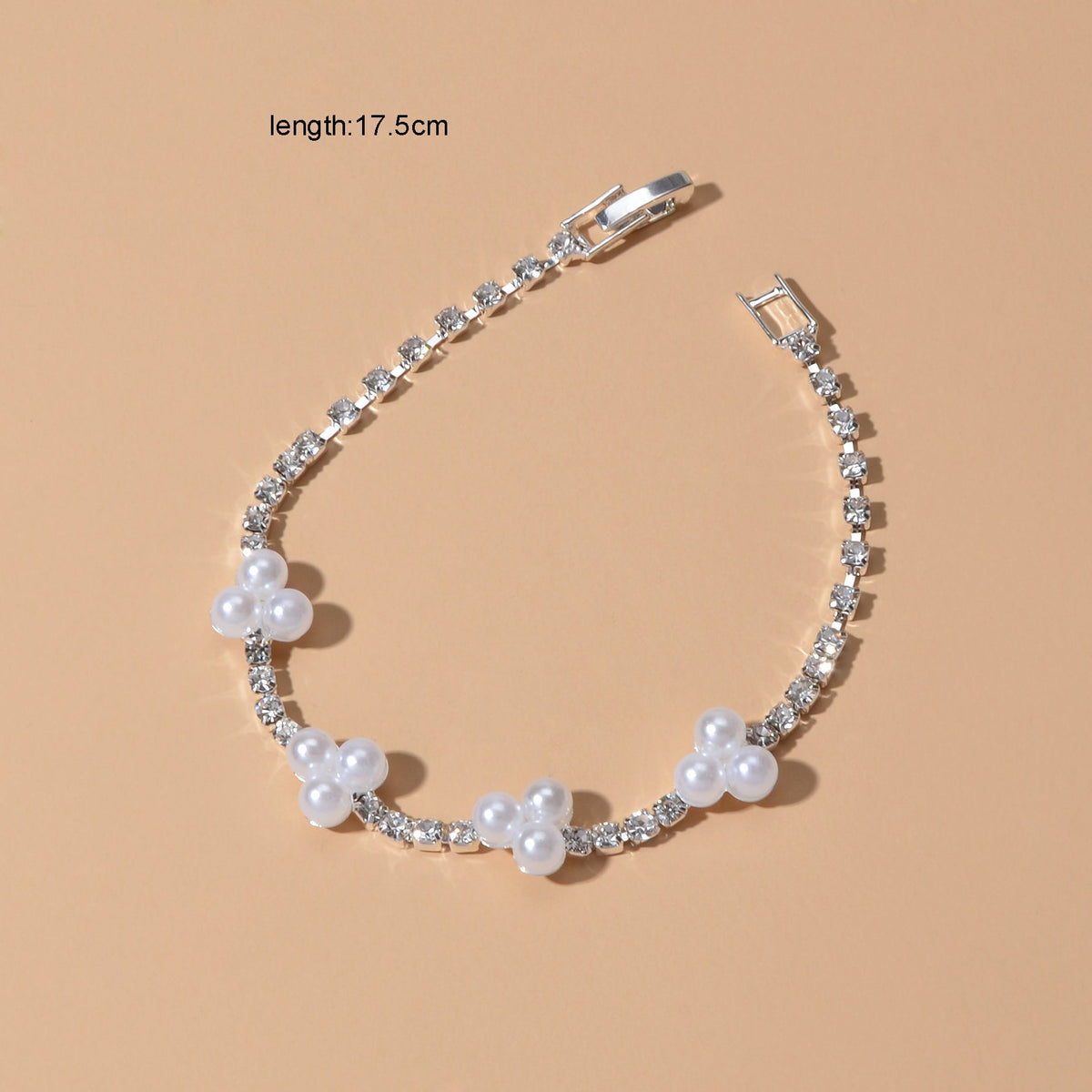 Luxurious Anniversary Wedding Jewellery Rhinestone Pearl Silver Chain Bracelets