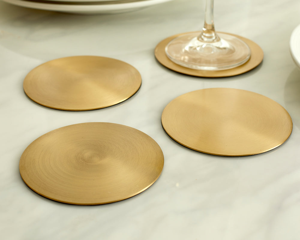 Ivy Brass Coasters – Set of 4 Brass Gold Round Drink Coasters
