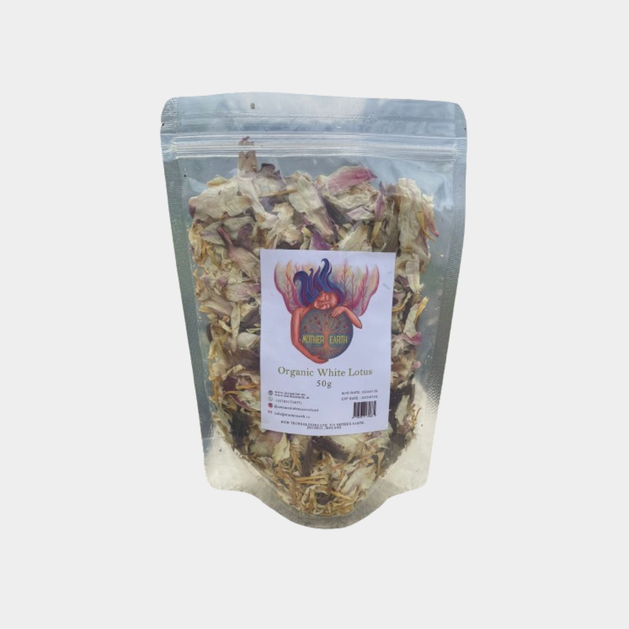 Mother Earth Organic White Lotus Full Flowers  (50g)