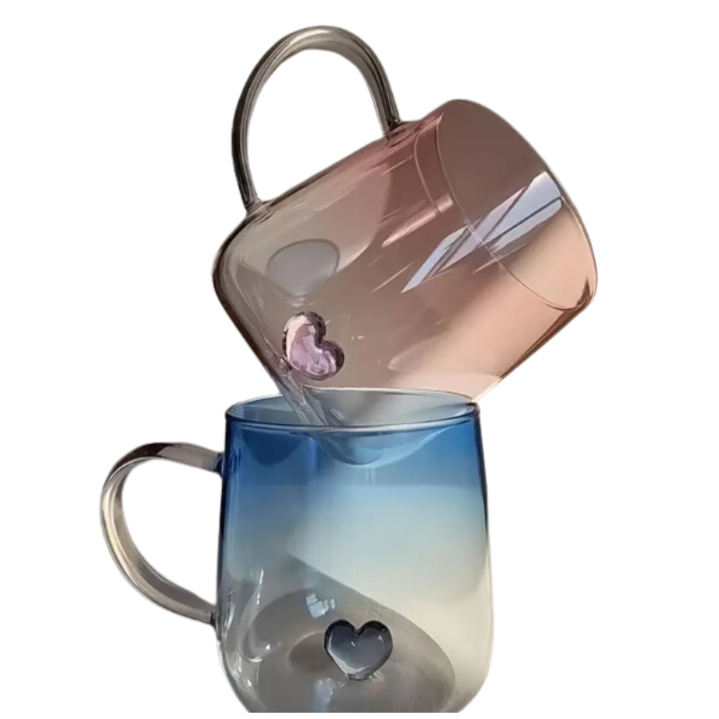 Heart Patterned Glass Couples Mugs Set